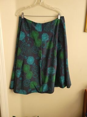 Liz Claiborne Navy A-Line Skirt with Blue and Green Floral Print